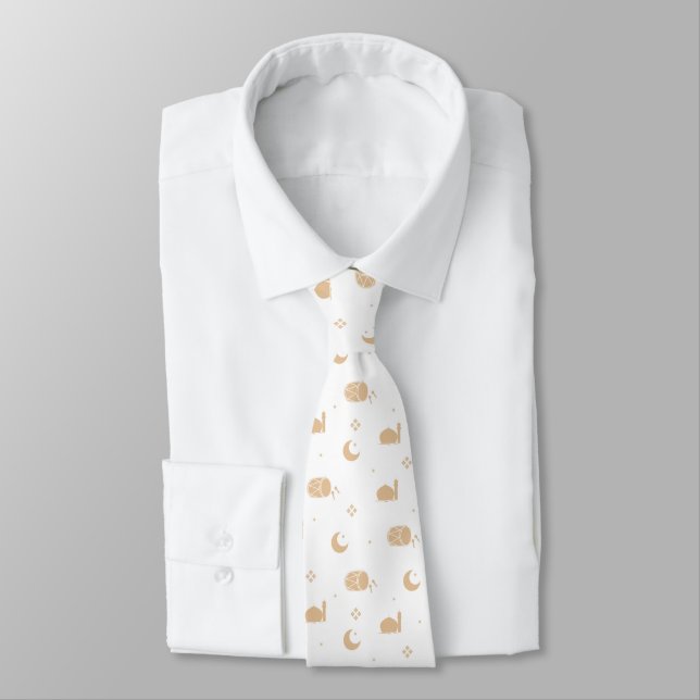 Corbata Ramadán Feliz Eid White Beige (Atado)