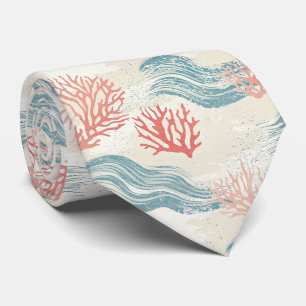 Corbata Ramas Botánicas de Coral Texturizado en Azul Coste