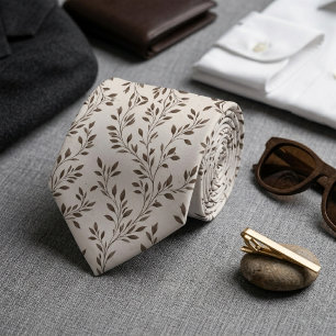 Corbata Ramas Botánicas Minimalistas Sepia