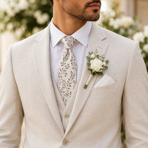 Corbata Ramas Botánicas Minimalistas Sepia