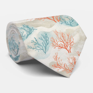 Corbata Ramas de coral costero en azul y naranja