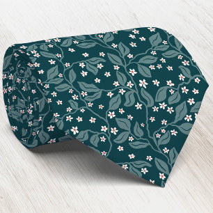 Corbata Ramas de Flor de Manzano Estampado Botánico Verde 