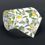 Corbata Ramas de limón con flores y fruta en blanco<br><div class="desc">Patrón de acuarela pintado a mano con ramas de limón con flores y fruta</div>
