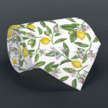 Corbata Ramas de limón con flores y fruta en blanco<br><div class="desc">Patrón de acuarela pintado a mano con ramas de limón con flores y fruta</div>
