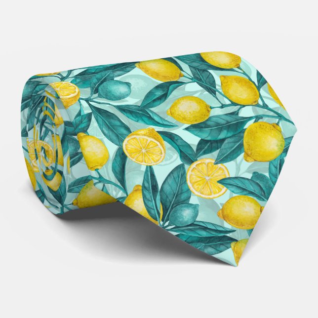 Corbata Ramas de limón en azul y amarillo (Enrollado)