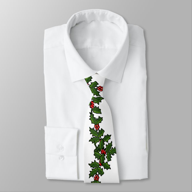 Corbata Ramas de Navidad de Acebo Rojo Verde Blanco (Atado)