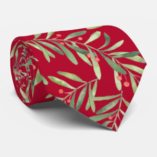 Corbata Ramas de navidad y bayas en rojo