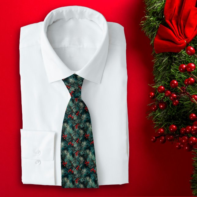 Corbata Ramas de Pino de Navidad y Bayas Rojas de Fiesta (Subido por el creador)
