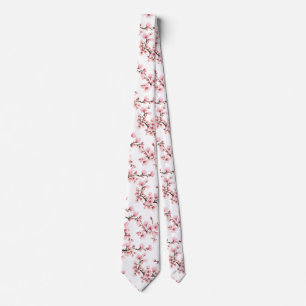 Corbata Ramo de boda japonés Flor de cerezo Rosa Azul groo