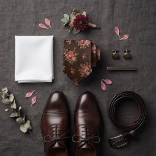 Corbata Ramo de chintz de peonía rosa marrón espresso