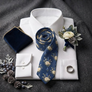 Corbata Ramo de chintz de rosa de marfil azul real Delphin