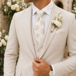 Corbata Ramo Floral Crema Marfil