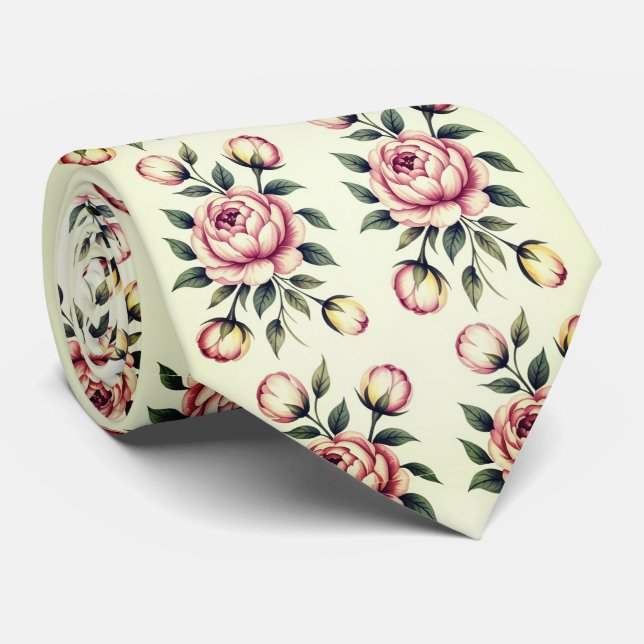 Corbata Ramo floral de rosa rosa (Enrollado)