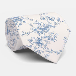 Corbata Ramo Floral Toile Azul Crema Botánico Vintage
