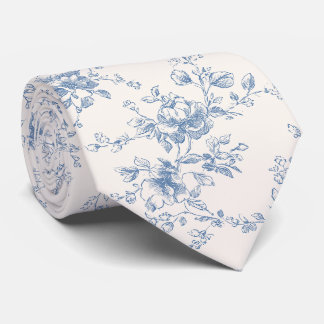 Corbata Ramo Floral Toile Azul Crema Botánico Vintage