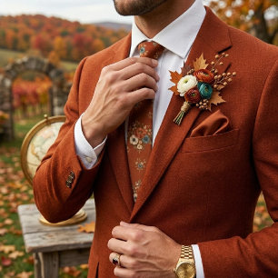 Corbata Ramo Multifloral Terracota Patrón de Diamante