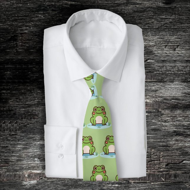 Corbata Rana Cute (Cute Frog Green Neck Tie)
