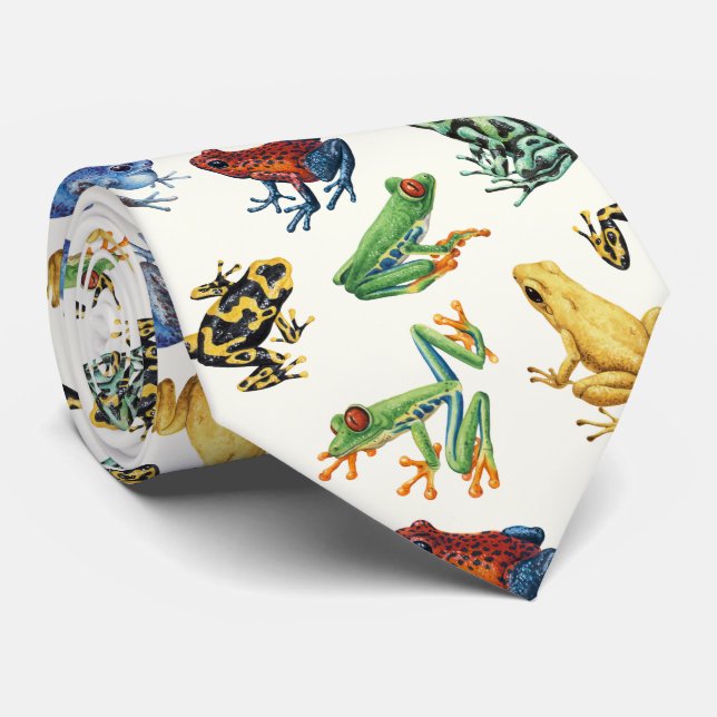Corbata Ranas sobre blanco natural (Enrollado)