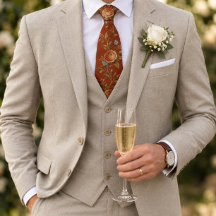 Corbata Ranúnculo de terracota azul floral botánico