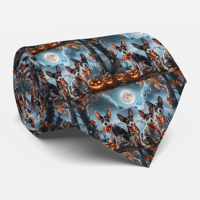 Corbata Rat Terrier Halloween Spooky (Enrollado)