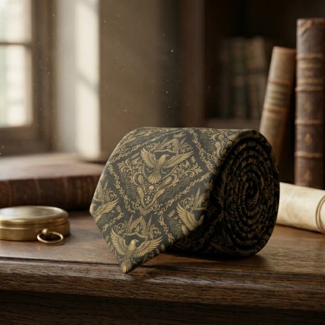 Corbata Raven Bird Gothic Pattern – Dark Academia Gift (Gothic raven bird dark academia necktie)