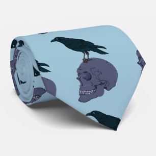 Corbata Raven Negro En Un Cráneo Humano Gris