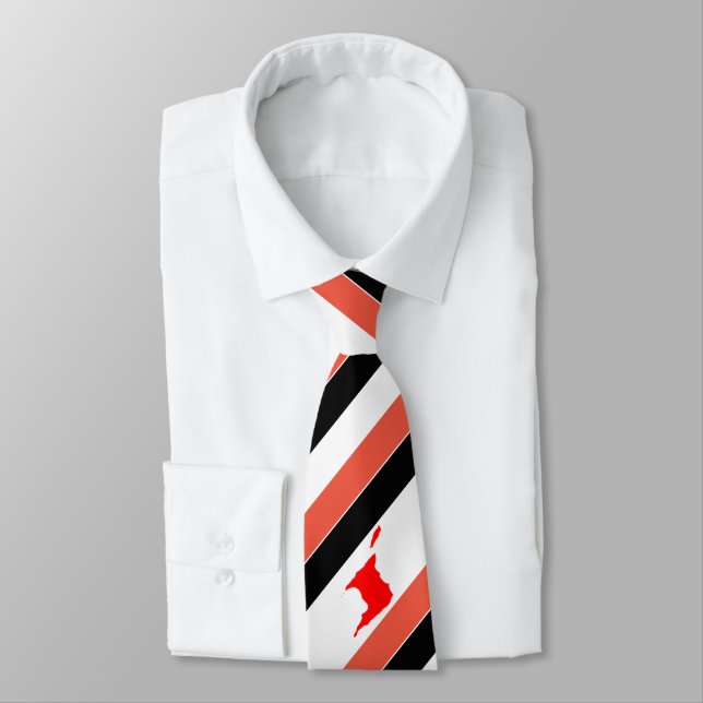 Corbata Rayado Rojo Blanco Negro con Mapa de Trinidad en B (Atado)