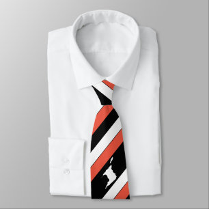 Corbata Rayado Rojo Blanco Negro con Mapa de Trinidad en N