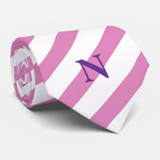 Corbata rayas blancas modernas rosadas violeta monograma c (Enrollado)