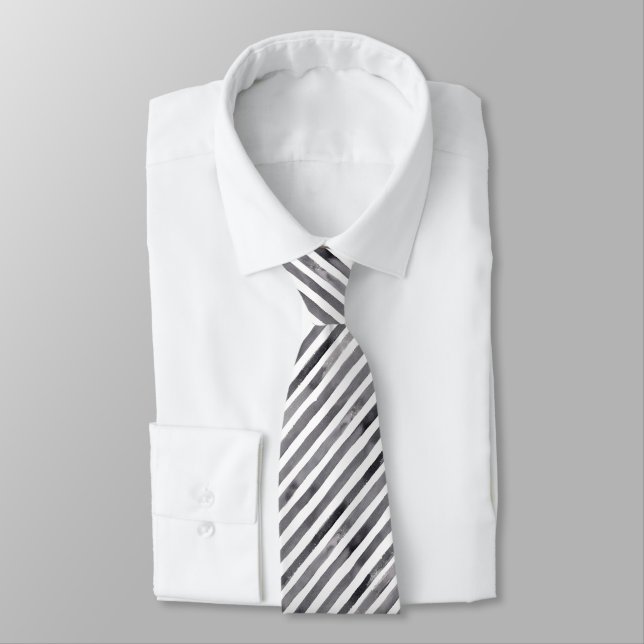 Corbata Rayas blancas negras pintadas a mano libre (Atado)