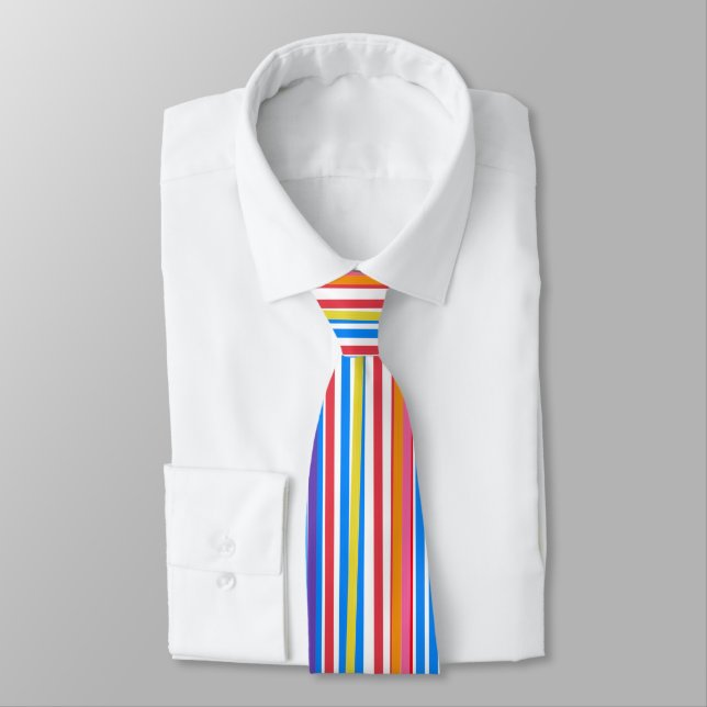 Corbata Rayas brillantes Naranja Verde Azul Rojo (Atado)