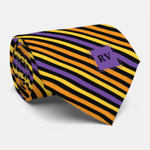 Corbata Rayas Coloridas Monograma Púrpura Naranja y Negro