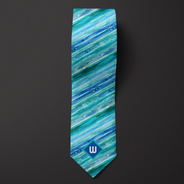 Corbata Rayas de Acuarela Azul y Verde Turquesa (Subido por el creador)