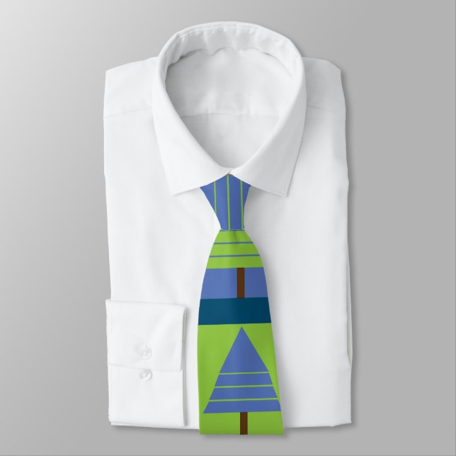 Corbata Rayas de árbol de Navidad geométricas (Atado)