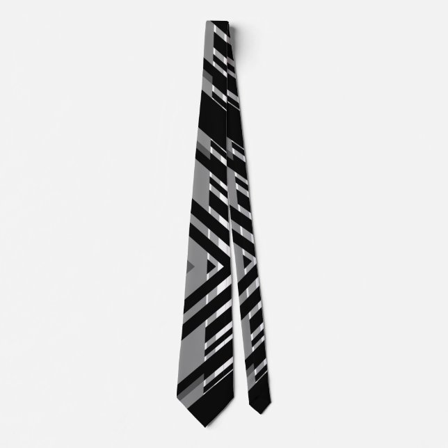 Corbata Rayas de código de barras Chevron Gris Negro (Anverso)