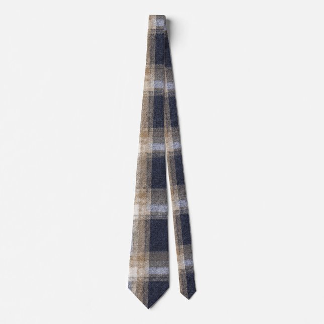 Corbata Rayas de Cuadros de Crema Azul (Anverso)