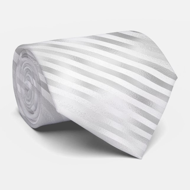 Corbata Rayas de Relieve metalizado blanco (Enrollado)