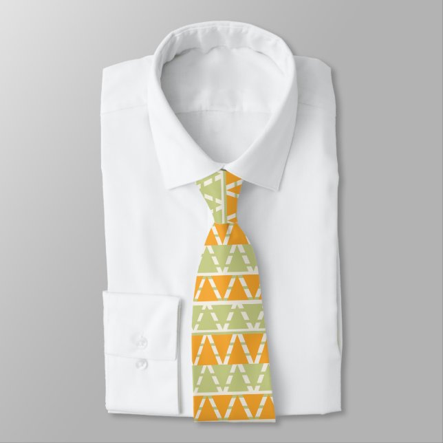 Corbata Rayas de triángulo naranja verde (Atado)