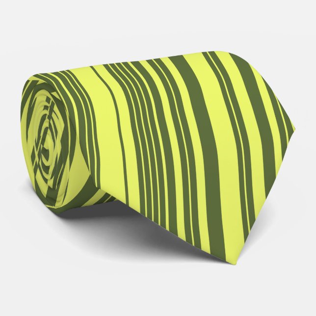 Corbata Rayas de Verde Oliva y Amarillo Lima  (Enrollado)