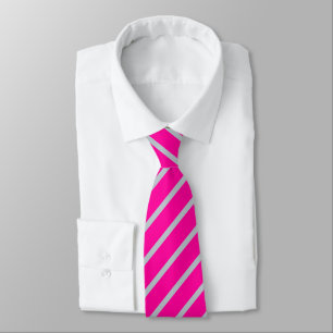 Corbata Rayas diagonales brillantes de neón rosa y platead