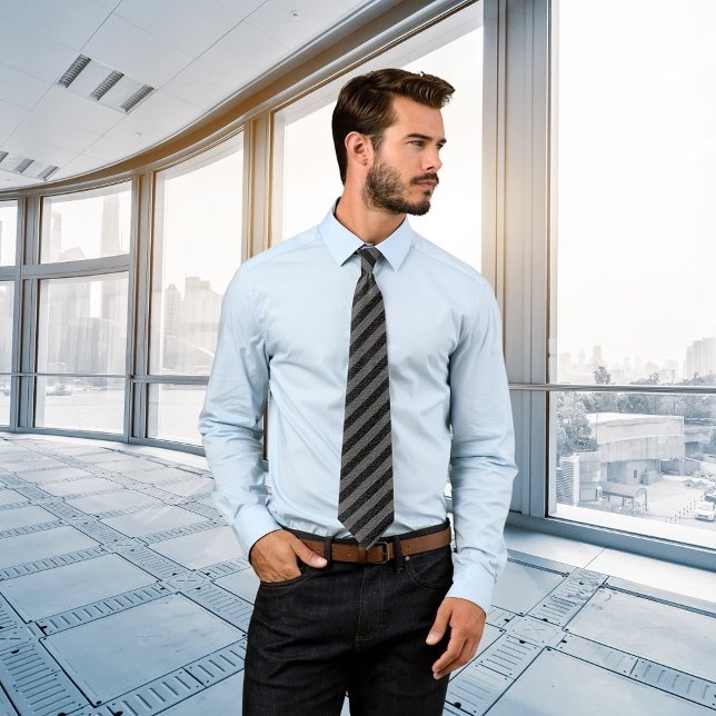 Corbata Rayas diagonales delgadas en negro y gris (Thin Black and Gray Diagonal Stripes Necktie)