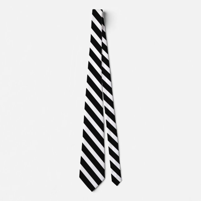 Corbata Rayas diagonales geométricas en blanco negro (Anverso)