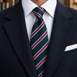 Corbata Rayas diagonales modernas en azul verdoso y magent