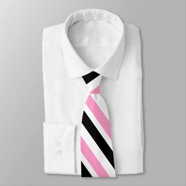 Corbata Rayas diagonales rosadas en blanco (Atado)