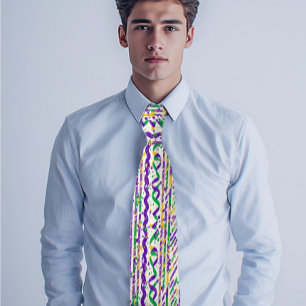 Corbata Rayas doradas púrpura verde funky Mardi Gras festi
