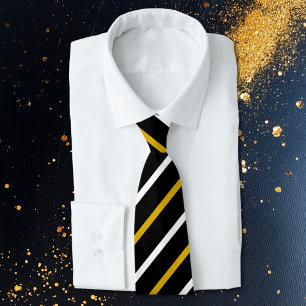 Corbata Rayas doradas y blancas sobre fondo negro