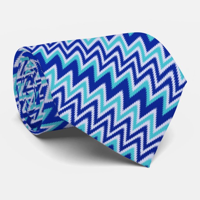 Corbata Rayas en zigzag azules acuáticos lindos (Enrollado)