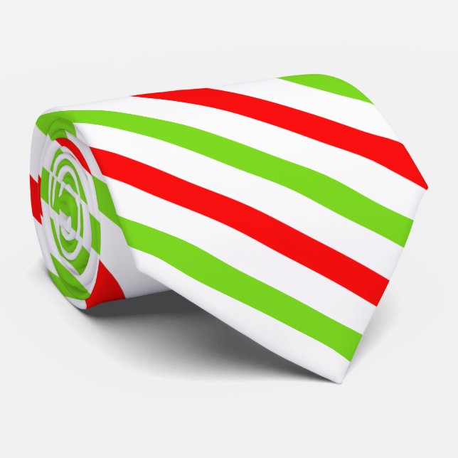 Corbata Rayas festivas rojas, blancas y verdes tradicional (Enrollado)