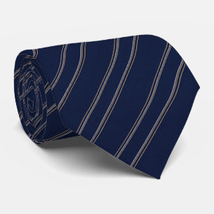 Corbata Rayas finas de azul marino marfil y oro