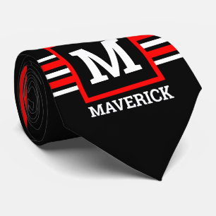 Corbata Rayas geométricas Rojo Blanco Negro